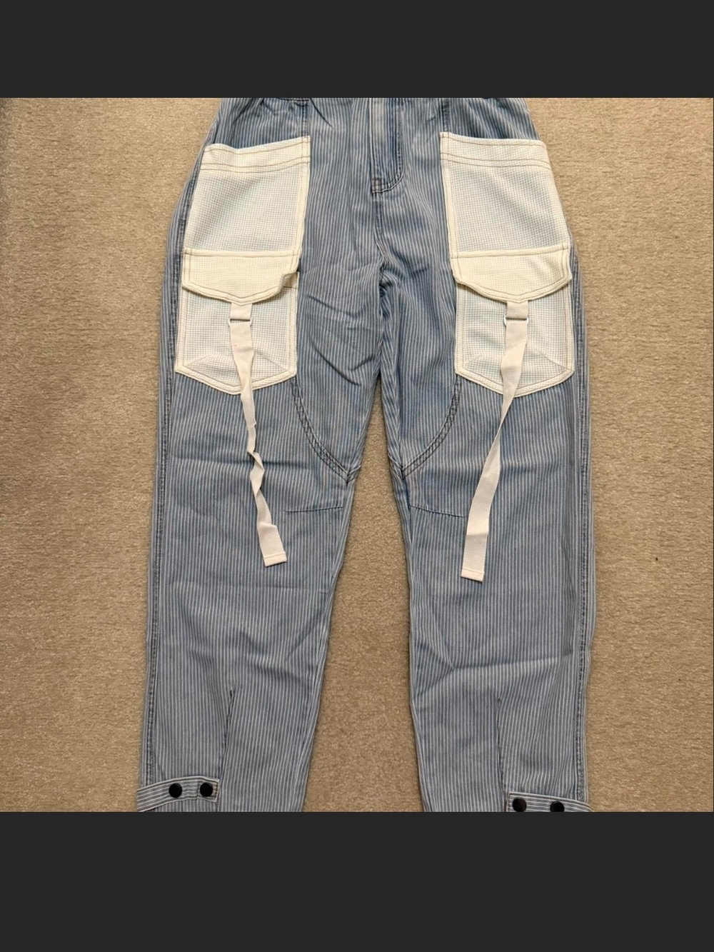 POL Light Blue and White Striped Cargo Pants
